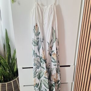 H&M HM Cream Floral LINEN BLEND DRESS A Meadow of Wildflowers Collection